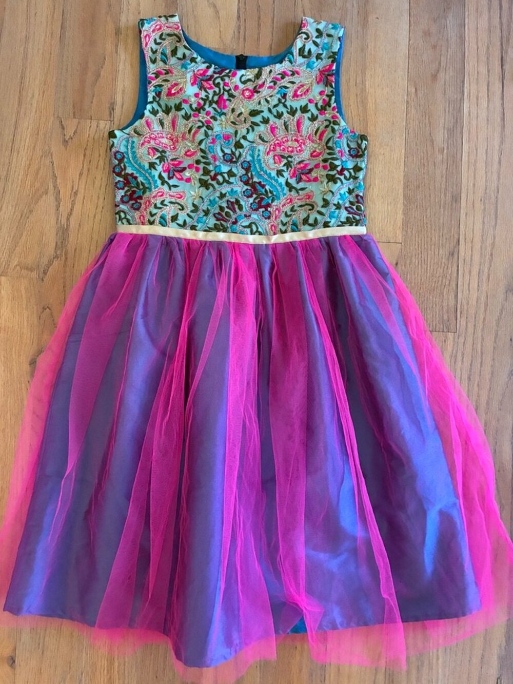 A.T.U.N. Girls Pink Floral Embroidered Tulle Party Dress 11–12